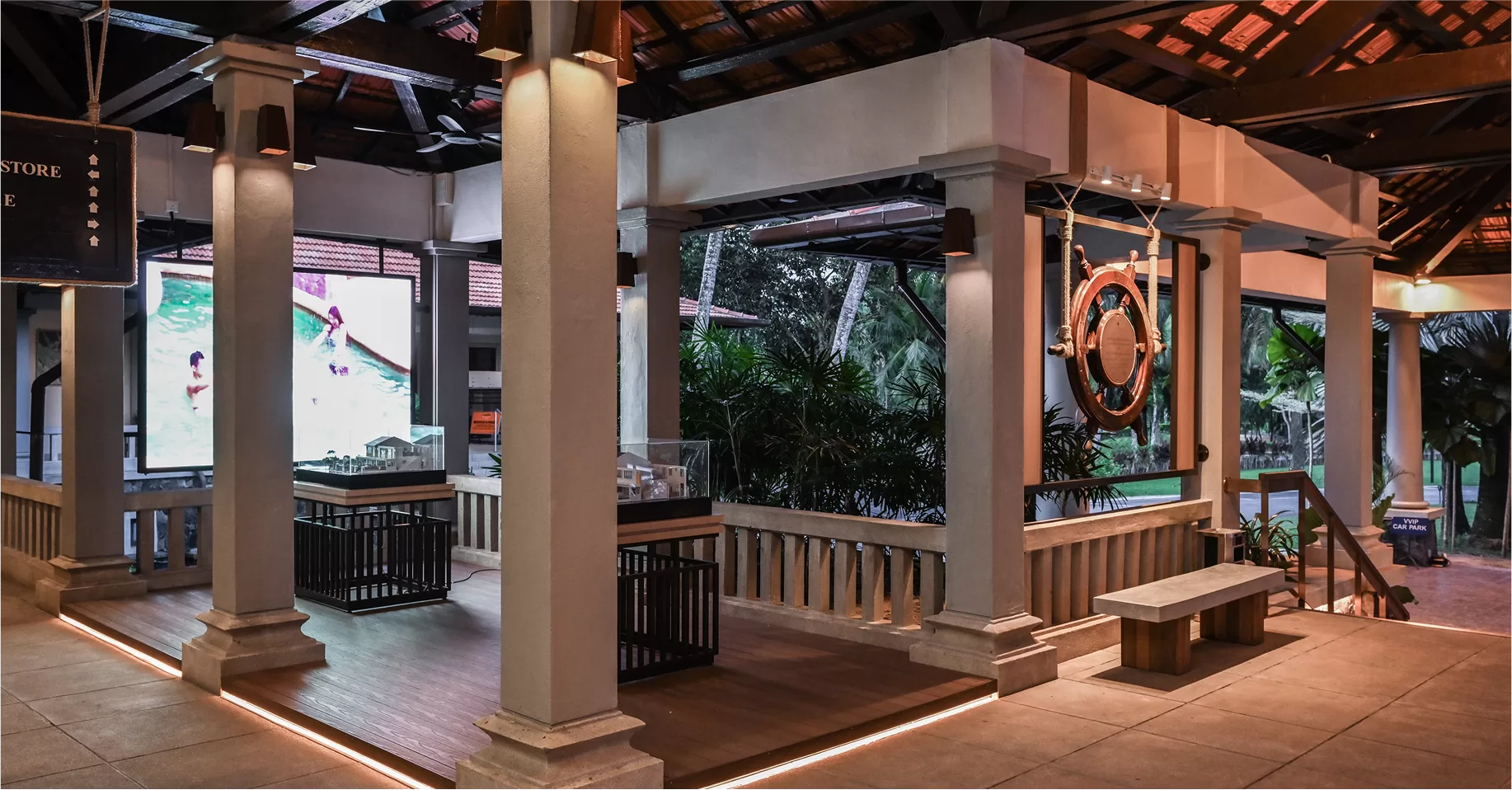 Refurbished resort lobby Refurbished resort lobby featuring wood accents, plush seating, soft lighting, and nature-inspired décor